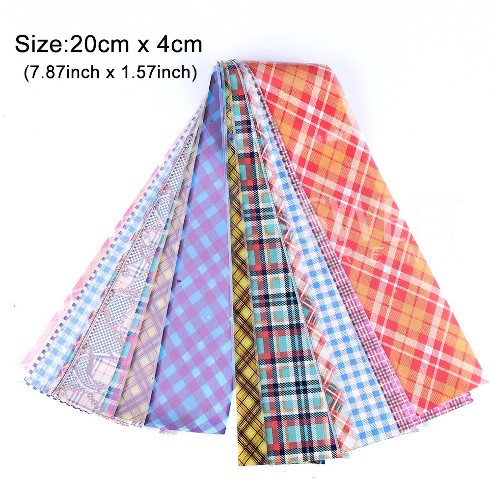 10PCS Plaid Nail Art Foil Transfer Paper Black White Grid Animal Plaid Print Pattern Nail Sticker Manicure Decals Decorations