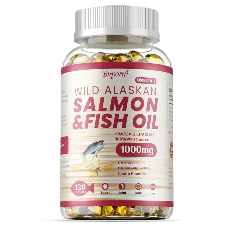 Salmon Fish Oil - Supports Brain and Nervous System, Cardiovascular and Skin Health, Antioxidant, Memory Enhancement