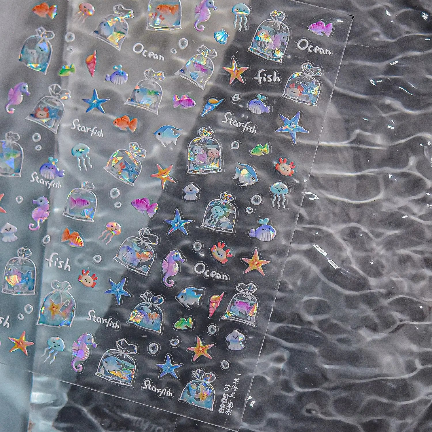 1pcs Cute A bag of Starfish Nail Charm Stickers 3D Jelly Ocean Fish Bubble Adhesive Nail Sticker DIY Summer Nail Art Decorations