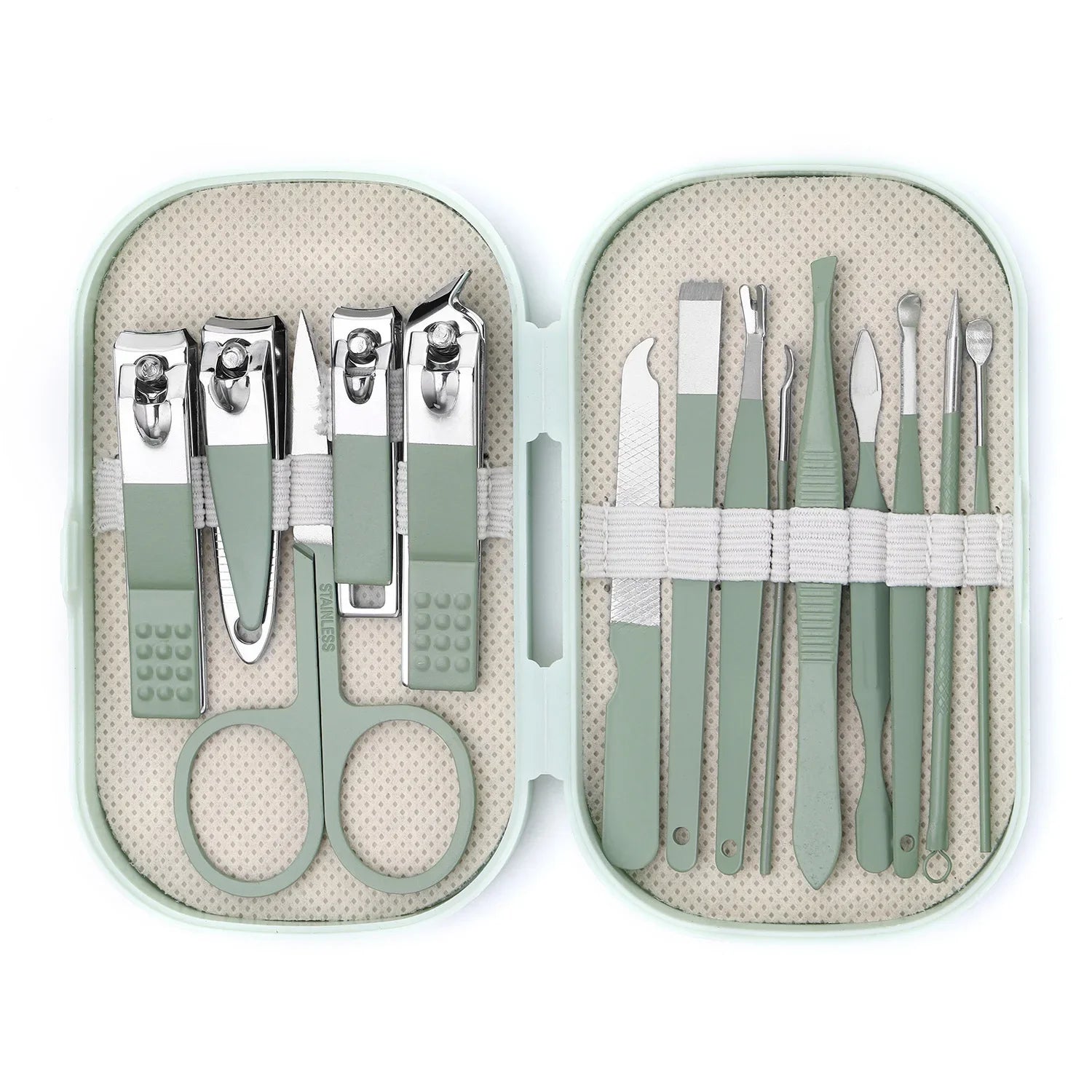 14 Piece Deluxe Manicure & Pedicure Set Pink And Blue Stainless Steel Nail Scissors, Clippers, Ear Digging Spoon for Men & Women