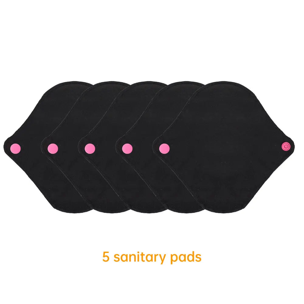 Reusable Pads Set 4 Sizes for Choice Pure Black Reusable Menstrual Pads Super Absorbent Sanitary Napkins.