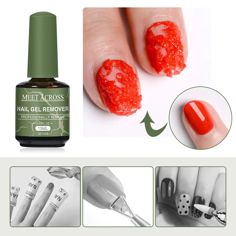 MEET ACROSS 15ml Magic Nail Gel Remover Just 3-5 Minutes Easy to Remover Function Nail Gel Polish Cleaner Nail Art Manicure