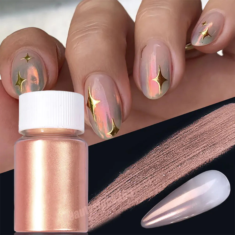 1Box Cherry Pink Chrome Pearl Nail Powder Gradient Mirror Effect Nail Art Glitter Auroras Rubbing Dust Nail Art Decoration 10g