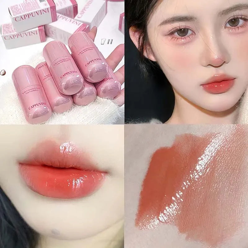 Lasting Waterproof Moisturizing Plump Lip Gloss Mirror Effect Lip Color Water Gloss Ice Clear Peach Pink Lip Glaze Korean Makeup