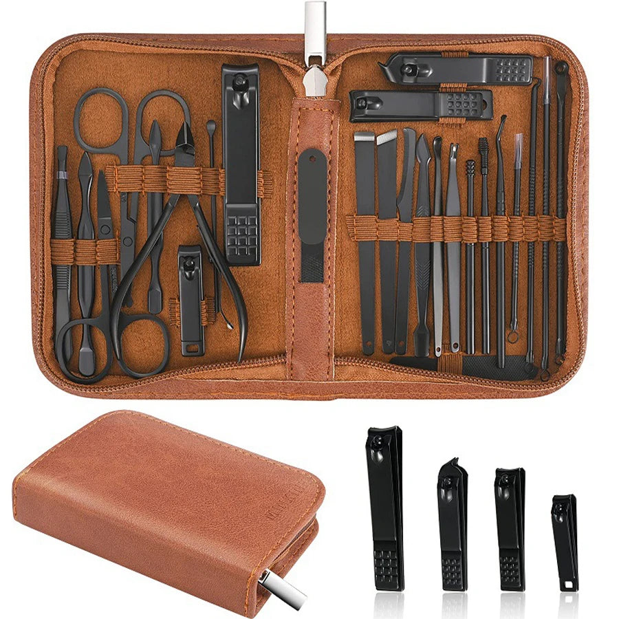 9-30pcs Set Professional Stainless Steel Manicure & Pedicure Kit Precision Nail Care with Travel Case with Nail Clipper Scissor
