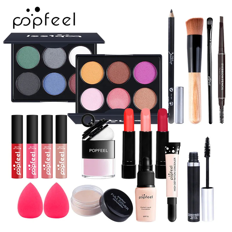 POPFEEL All-in-One Makeup Kit Gift Set with Eyeshadow Palette Foundation Lip Gloss Blush Brushes Eyeliner and More Beauty Gifts