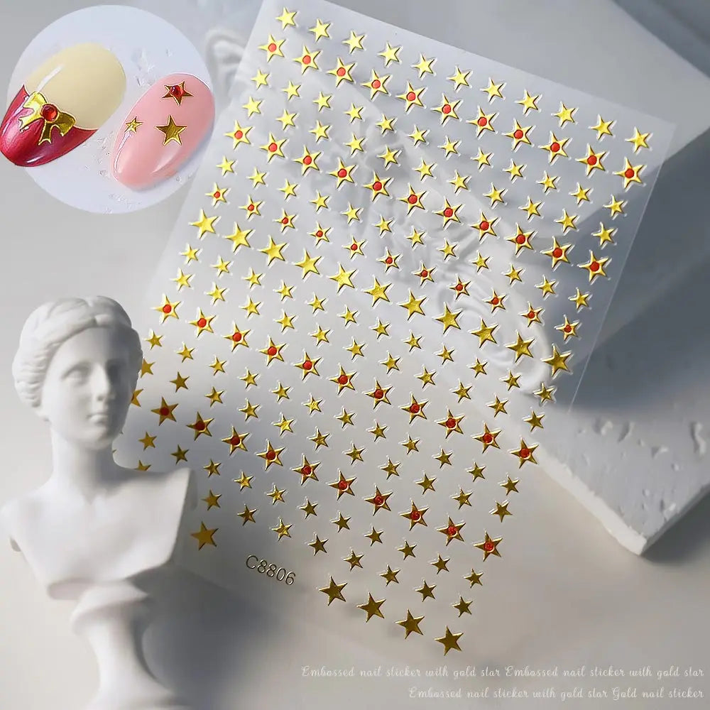 3D Gold/ Silver Star/Sun/Moon Bronzing Nail Art Sticker Laser Star Moon Styles Nail Decal Gold Silver Self-Adhesive Slider 1Pcs