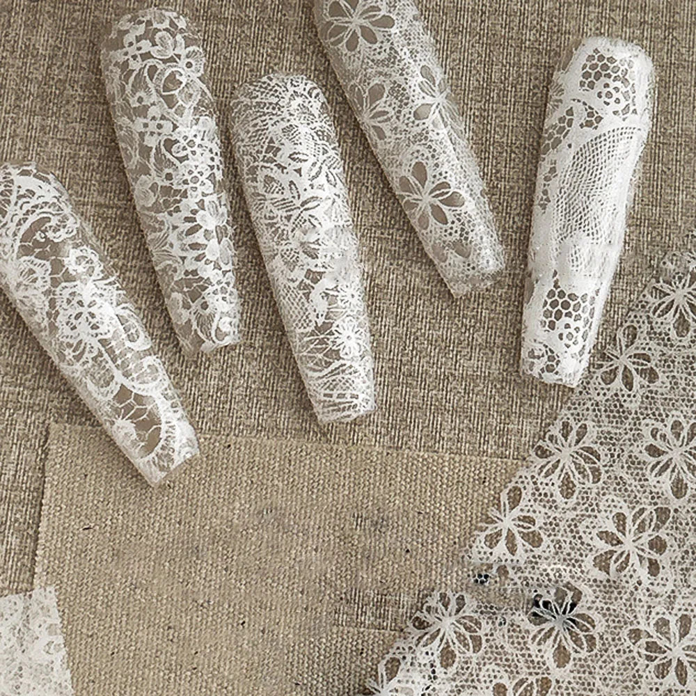 10Rolls/box White&Black Sexy Lace Flowers Nail Art Foils 4x25cm Lace Transfer Foils Starry Sky Paper DIY Women Lace Slider&*&