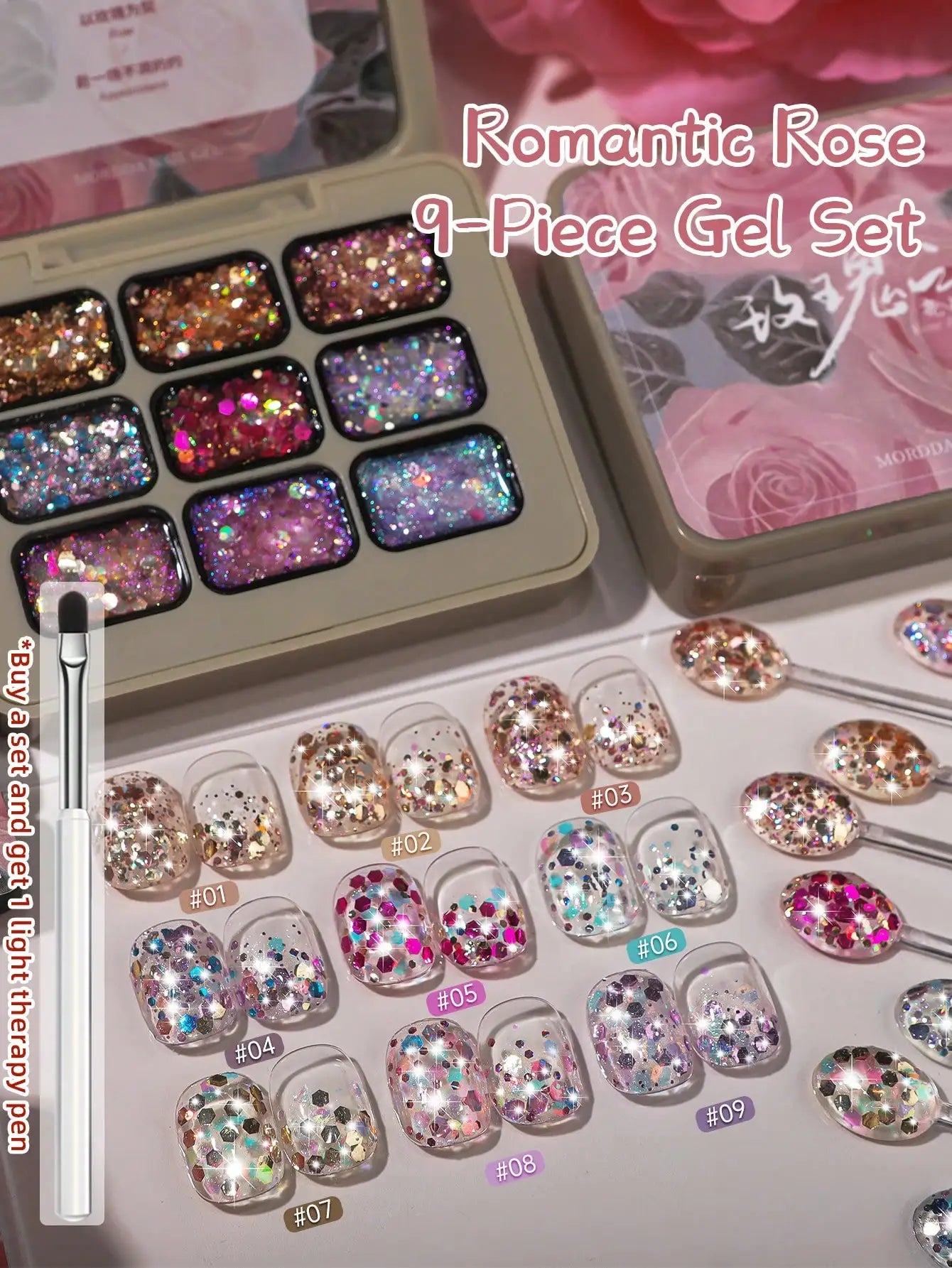 MORDDA 9pcs Glitter Solid Adhesive Gel Nail Polish Gradient Semi Permanent Soak Off UV LED Nail Art Gel Varnishes For Nails Salo