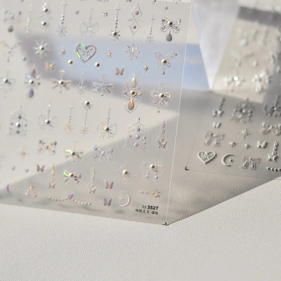 1pcs Crystal Diamond Nail Stickers 5D Laser Bowknot Star Moon Pearl Totem Heart 3D Adhesive Japanese Nail Art Decoration Sticker