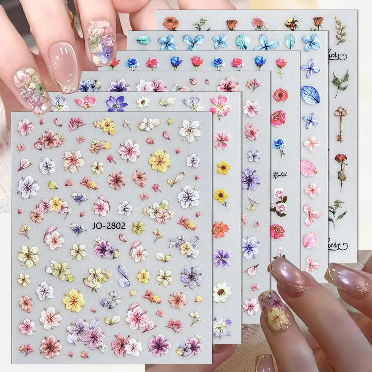 3 to 30 Sheets Floral Nail Stickers Watercolor Flower Petal Botanical Spring Garden Soft Pastel Self-Adhesive Nail Art Decals