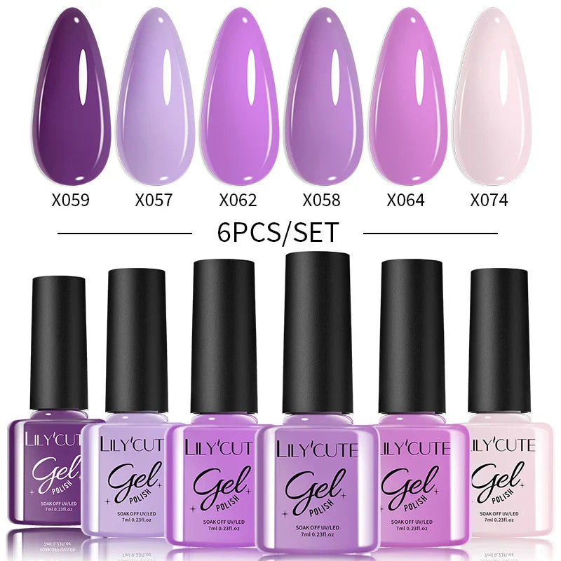 LILYCUTE 6PCs/Set Gel Nail Polish Set Kit Glitter Nail Gel Sequin Vernis Semi Permanent For Manicure Varnish UV LED Nail Art Gel