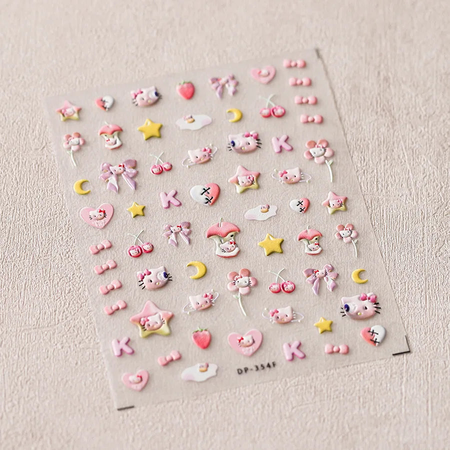 1PCS New Color Laser Hello Kitty Cartoon 5D Nail Stickers Sanrio Cinnamoroll Pochacco Nail Art Supplies DIY Nail Art Stickers