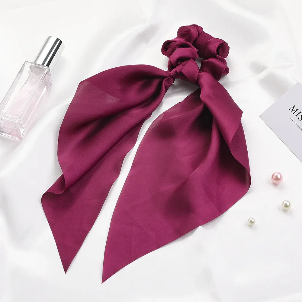 2023 Fashion Print Chiffon Long Ribbon Scrunchies Women Girls Ponytail Scarf Elastic Hair Bands Ties Hair Accessories Wholesale