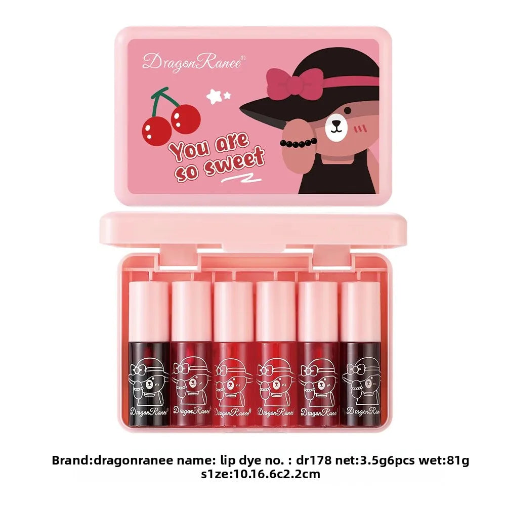 Glossy Lip Stain Water Based Moisturizing Brighten Long Lasting Non Fade Mirror Glaze 6pcs Mini Liquid Lipstick Makeup Kit