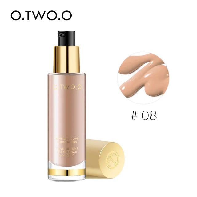 O.TWO.O Liquid Foundation Smooth Invisible Pores Conceal Flawless Makeup Base 8 Colors Waterproof Face Cosmetics 30ml
