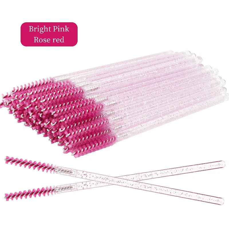 NEW 50Pcs Makeup Eyelash Brushes Disposable Crystal Eyebrow brush Diamond Handle Mascara Wand Applicator Lashes Extension Tools