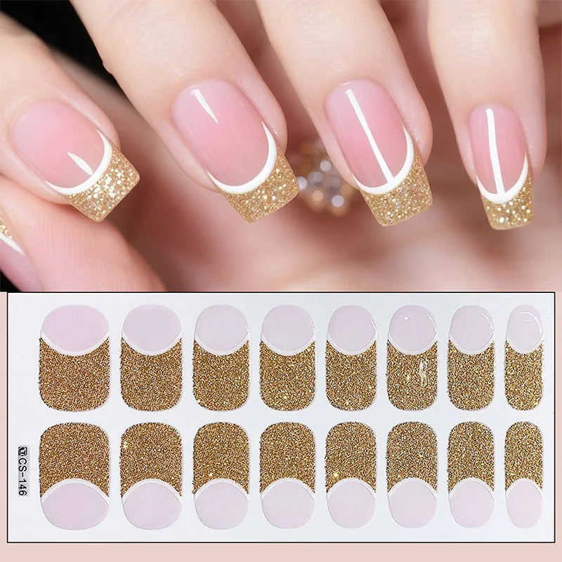 Full Cover Nail Stickers Fashion Nail Polish Nail Decoration Sparkling Glitter Self Adhesive Manicure Designer Nail Art Sticker