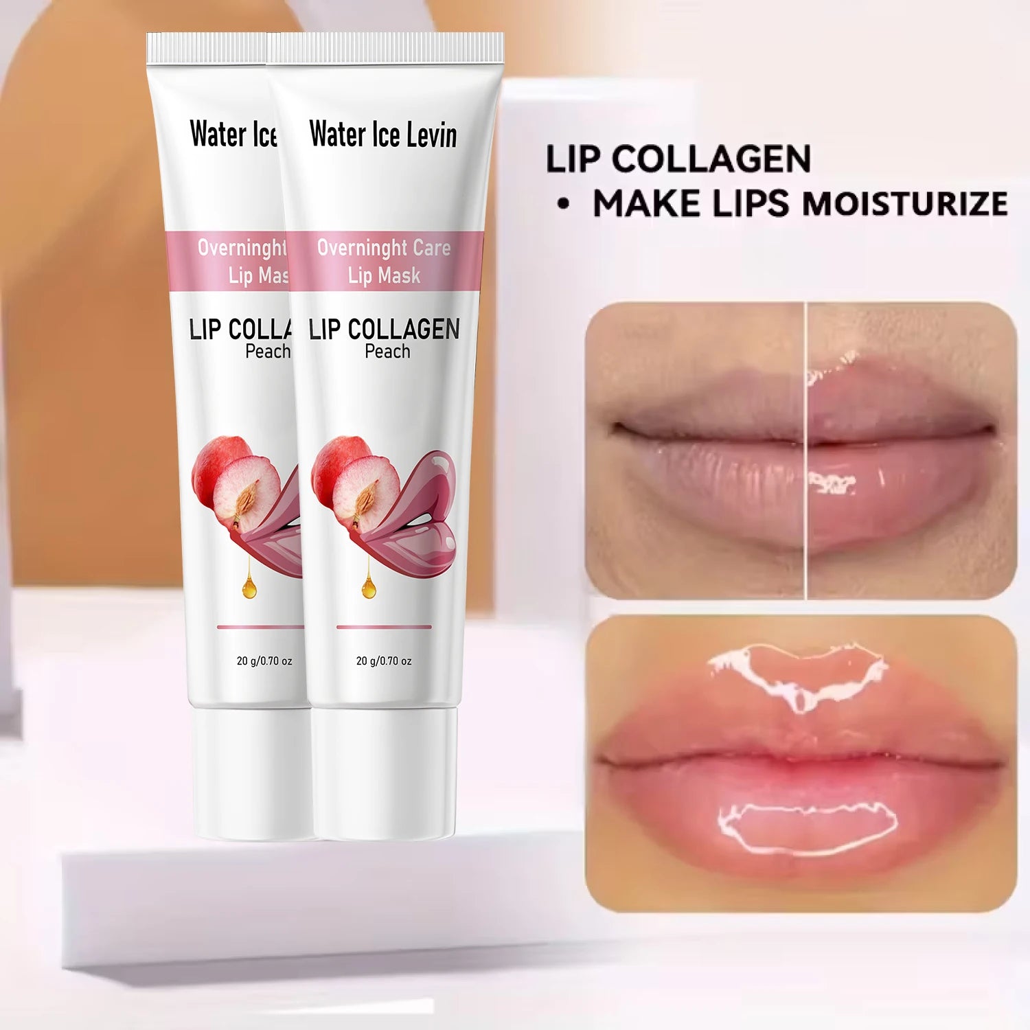 Peach Collagen Overnight Lip Mask with Peptide & Aloe Vera Peel-Off Nourishing Hydrating Lip Care Treatment