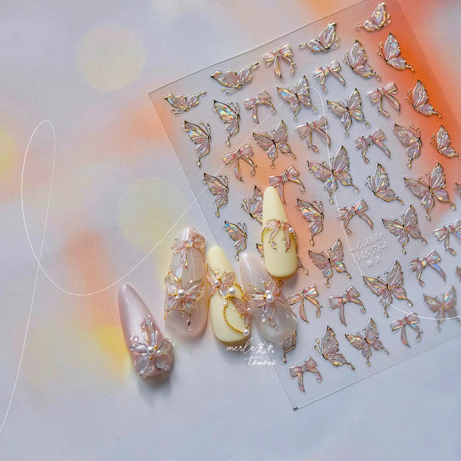 5D Butterfly Nail Stickers Sparkling Jelly Butterfly Nail Art Sticker Decorations Decals DIY Self Adhesive Slider Manicure Parts