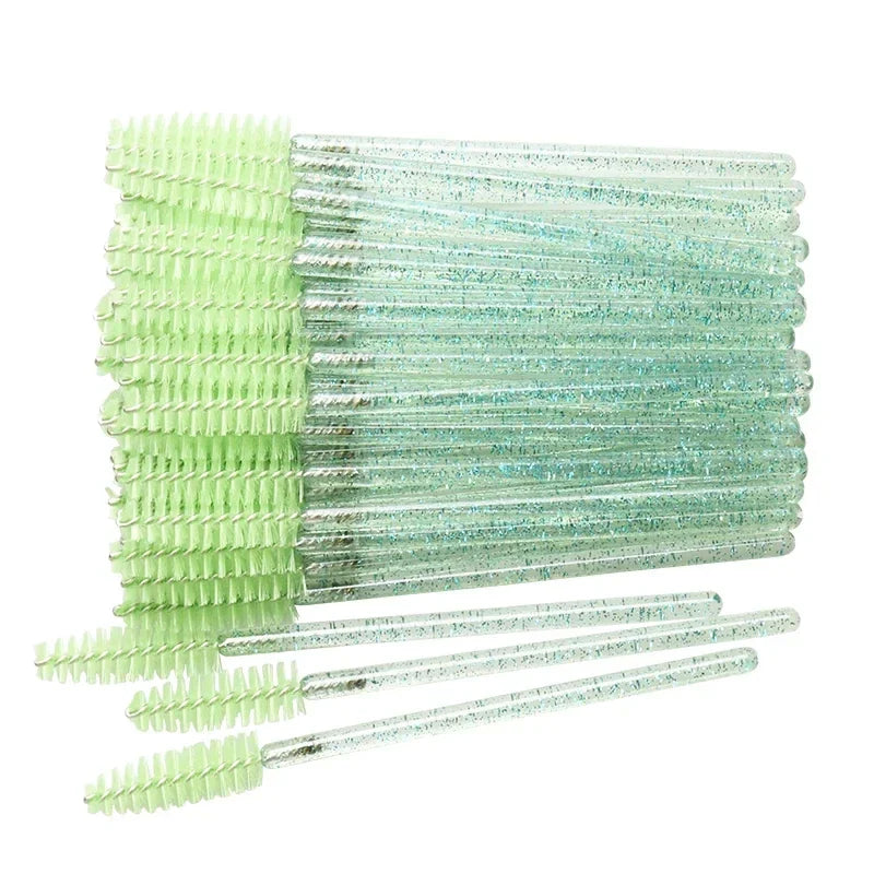 50pcs Disposable Eyelash Brushes Crystal Eye lash Mascara Wands Glitter Lash Comb Spoolies Micro Makeup Applicators
