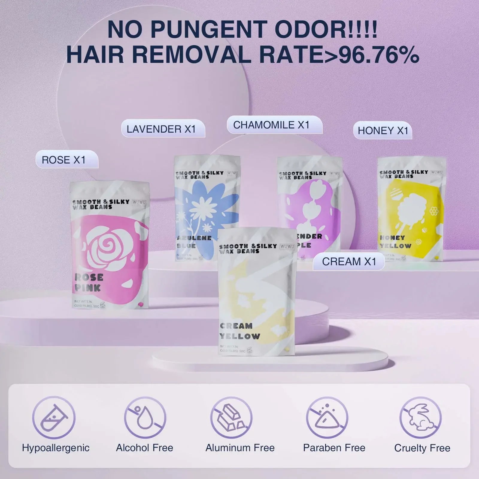 Waxing Kit EU Plug(19 items) WUWUVISTA Hair Removal Wax Kit Wax Melt Warmer Waxing Beads Face/Brazilian/Full Body/Bikini