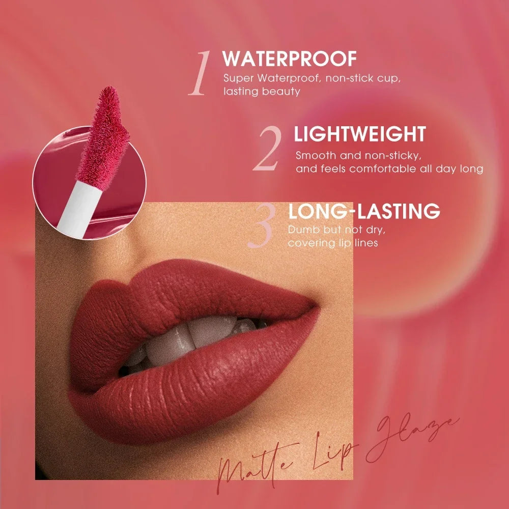 O.TWO.O Velvet Matte Liquid Lipstick 12 Colors Waterproof Long Lasting Non-Stick Cup Formula Makeup Lip Tint for Women