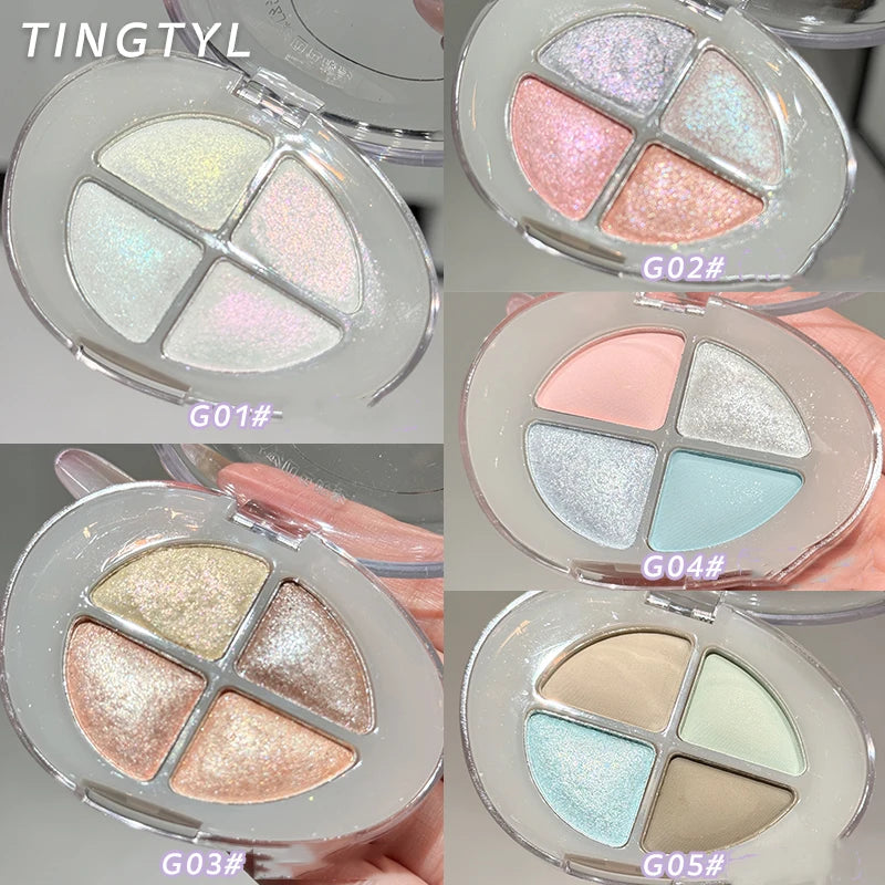 4-Color Pearlescent Highlighters Chameleon Polarized Glitter Diamond Eye Brightening Full Shimmer Highlight Palette Eyes Makeup