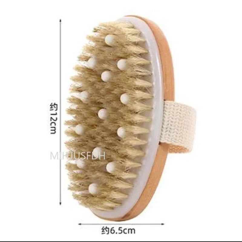 2 In 1 Dry Skin Body Massage Brush Natural Bristle Dead Skin Remover Anti Cellulite Exfoliates Blood Circulation Massage Tools