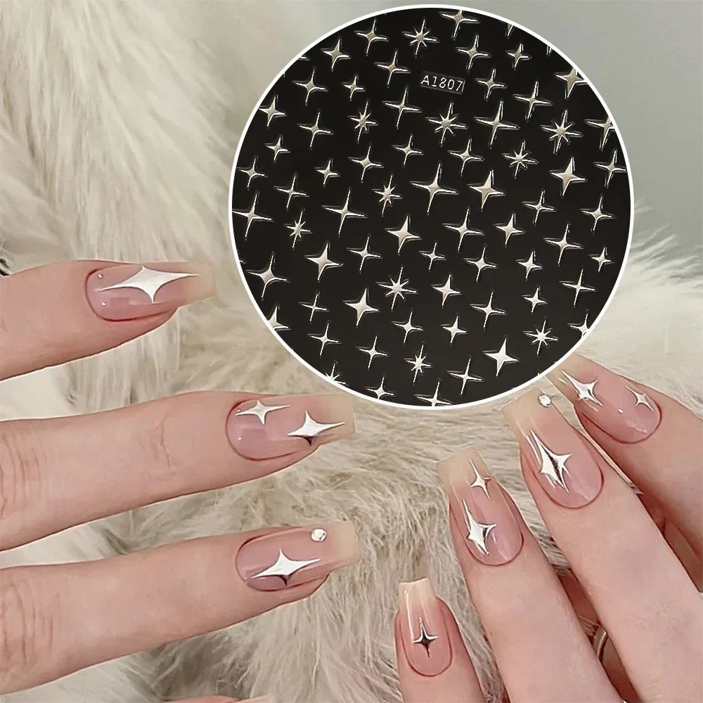 1pcs Star-Themed Nail Art Stickers 3D Self-Adhesive Plastic Decals With Glitter Finish Anime Rectangle Shape Ideal For DIY Nails
