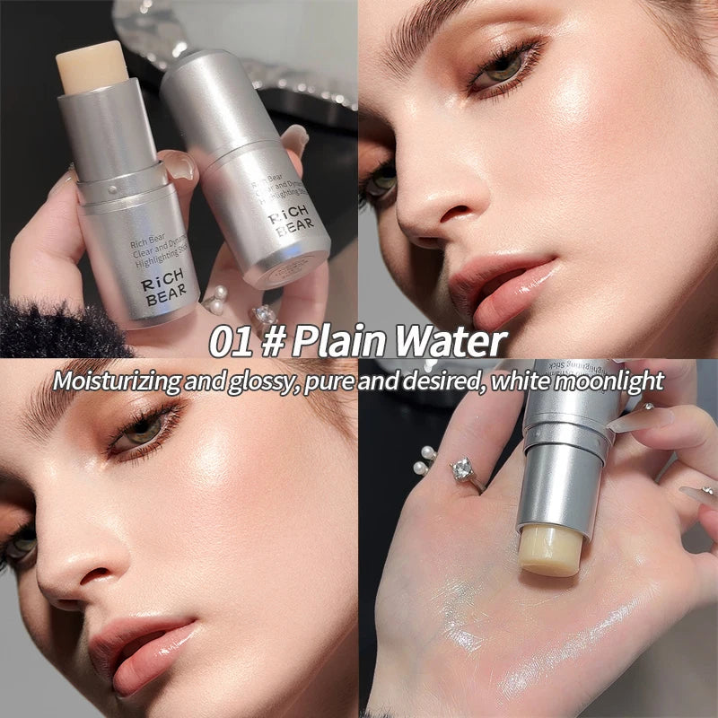 Rich Bear Highlighter Stick - Dewy Finish, Contour & Blush 3-in-1, Natural Glow with Fine Shimmer, Affordable Makeup Stick