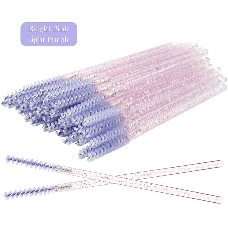 NEW 50Pcs Makeup Eyelash Brushes Disposable Crystal Eyebrow brush Diamond Handle Mascara Wand Applicator Lashes Extension Tools