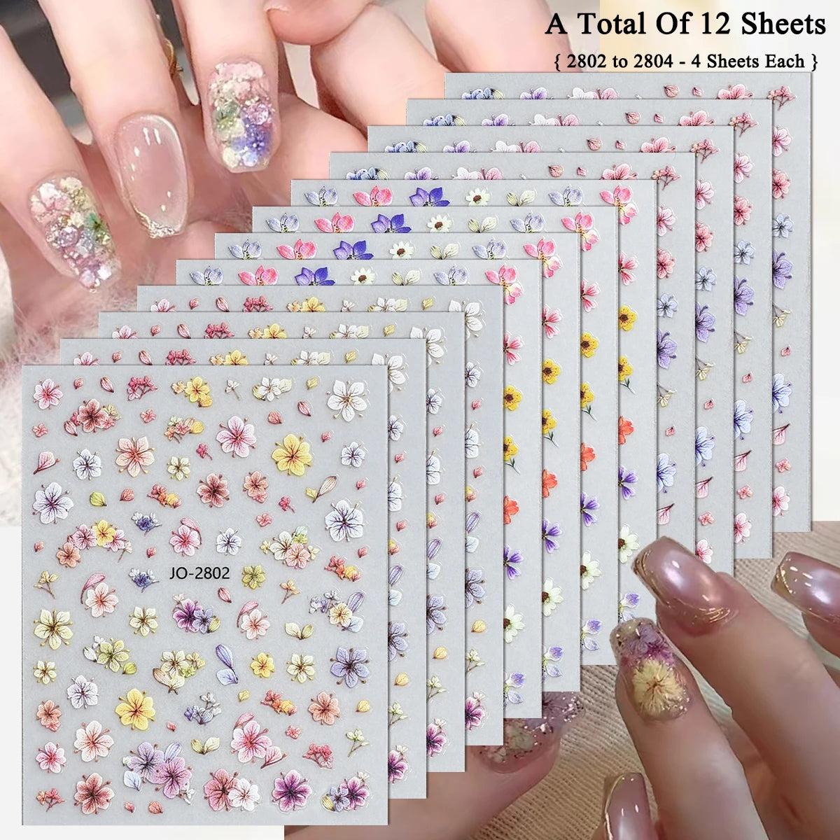 3 to 30 Sheets Floral Nail Stickers Watercolor Flower Petal Botanical Spring Garden Soft Pastel Self-Adhesive Nail Art Decals