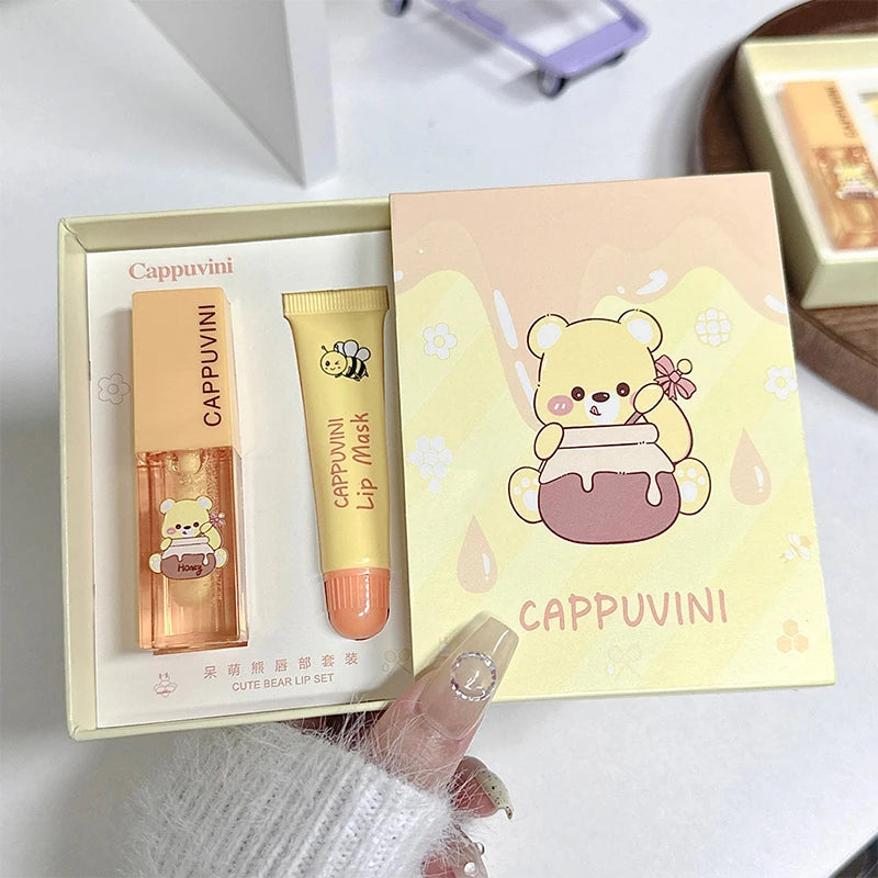 Cappuvini Honey Lip Care Set |   Lip Wrinkle Reduction Softening Dead Skin Exfoliating |   Mild Ingredients Non-Irritating Moisturizing Lip Oil Lip Mask |   For Students