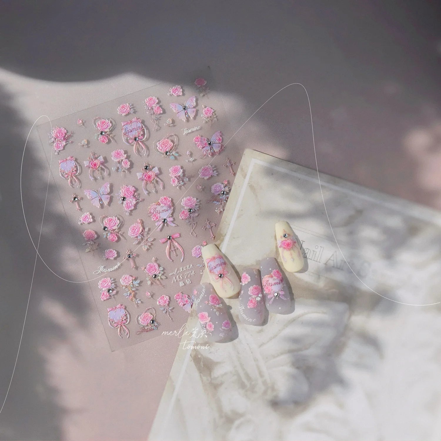 1pcs Dream Flower Window Shell Light Nail Art Stickers Japanese Flower Self Adhesive Stickers Press On Nails Decoration Decals