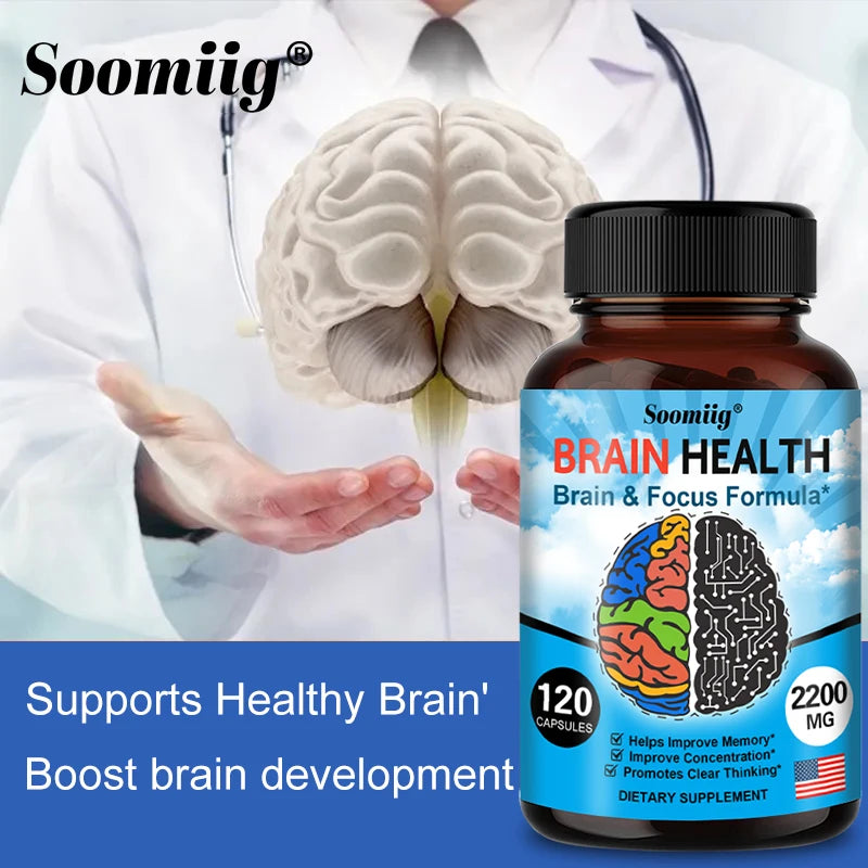 2200 mg Brain Booster with Vitamin B6, B12 supplement to support memory, mental clarity and immune system health.