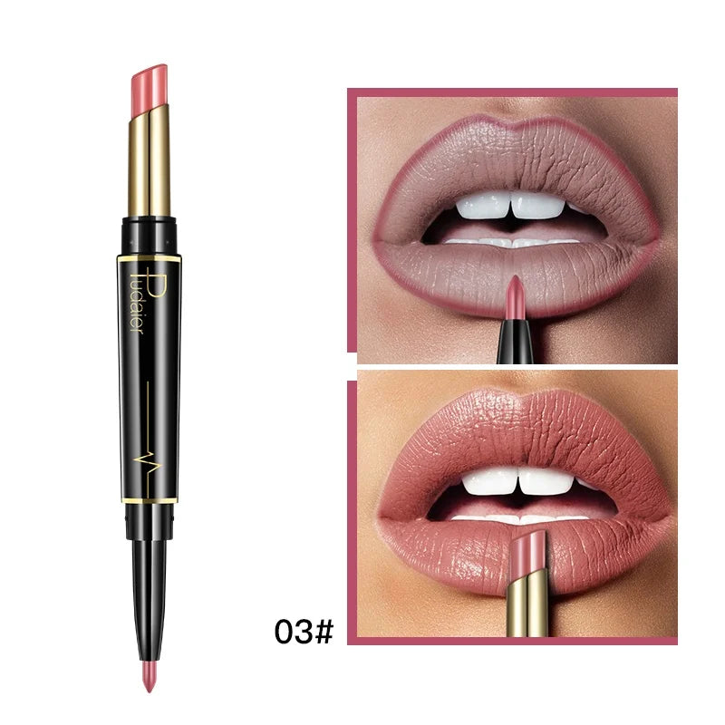 1pcs Matte Lip Liner & Lipstick, Double Ended Lip Pen Nude Makeup Tool, Long Lasting Color Rendering, Waterproof Lip Cosmetics