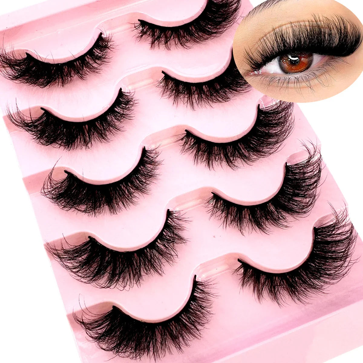 New Cat Eye Lashes 5D Fluffy Faux Mink Lashes 8D Volume Wispy Long Lashes Fake Eyelash Russian Strips 5 Pairs Pack Makeup