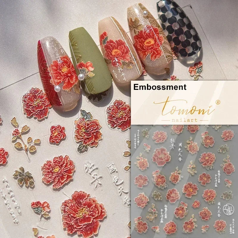 1pcs 5D Glitter Jasmine Flower Nail Stickers Kawaii Embossed Flower Self-Adhesive Nail Art Decorations Decal Manicure Tools DIY