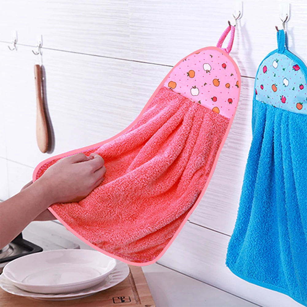 4pcs Coral Velvet Bathroom Supplies, Soft Hand Towel, Absorbent Cloth Dishcloths, Hanging Cloth, Kitchen Accessories