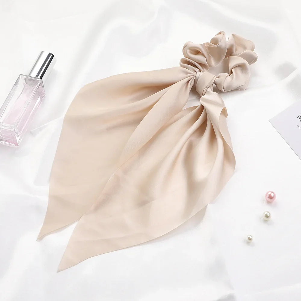 2023 Fashion Print Chiffon Long Ribbon Scrunchies Women Girls Ponytail Scarf Elastic Hair Bands Ties Hair Accessories Wholesale