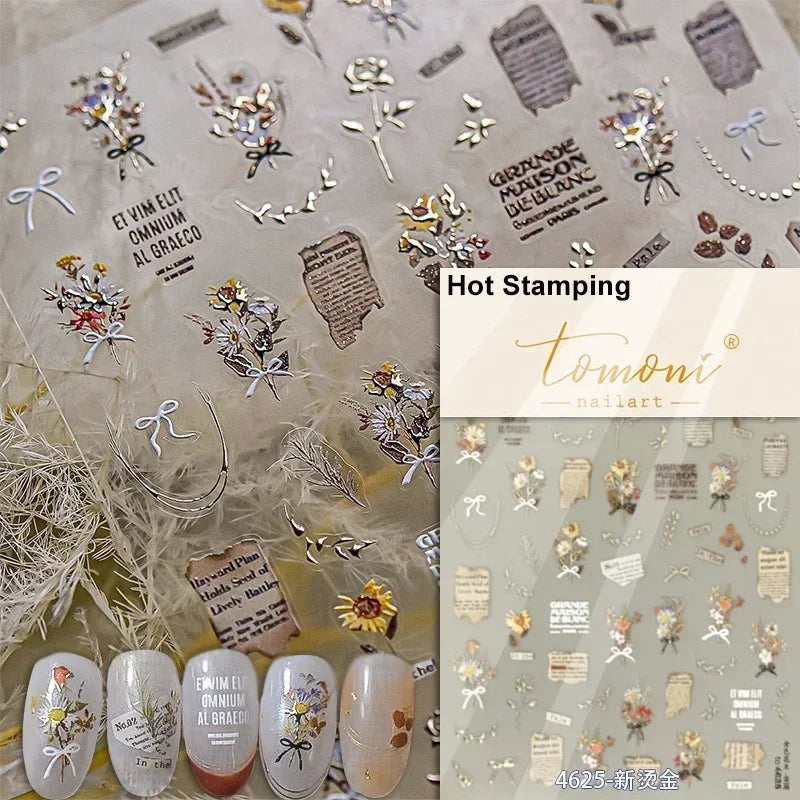 1pcs 5D Glitter Jasmine Flower Nail Stickers Kawaii Embossed Flower Self-Adhesive Nail Art Decorations Decal Manicure Tools DIY