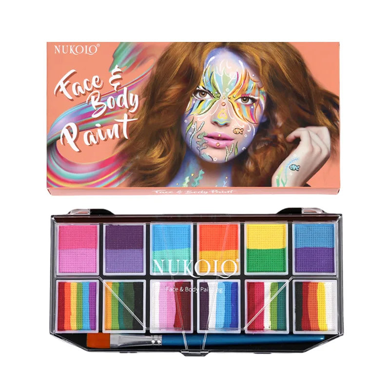 12 Colours Water-Soluble Rainbow Palette Children's Face Body Paint, Halloween Stage Makeup Body Paint Pigments Face Makeup