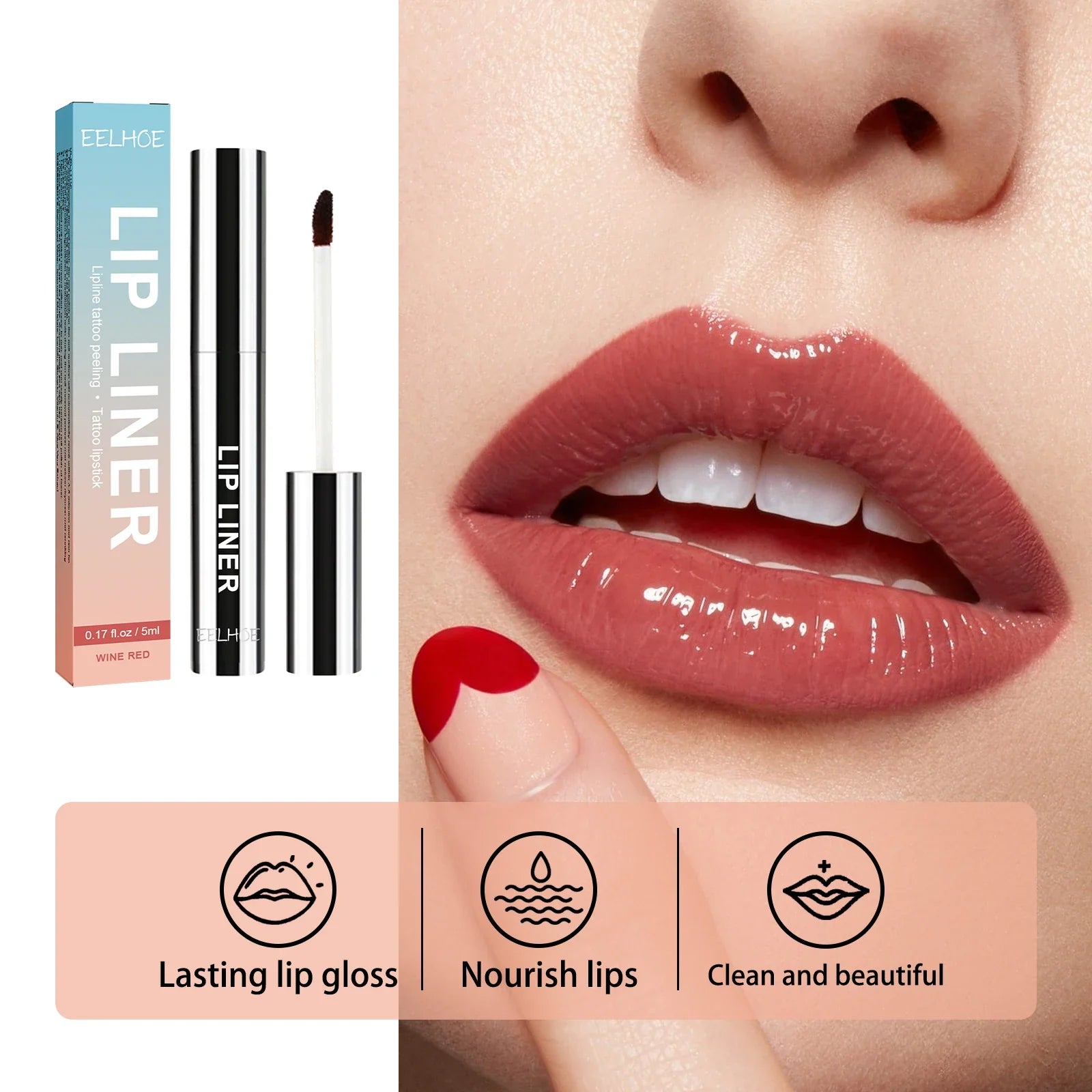 EELHOE Peel Lip Liner Outline Lip Shape Matte Lip Color Non-faint Red Brown Waterproof Long Lasting Contour Liner Lip Brush