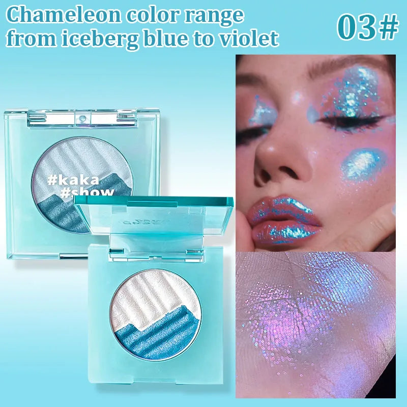 Kakashow Aurora Two-Tone Highlighter Powder, Long-Lasting, Enhances Complexion, Brightens Eye Makeup, Highlighter and Contouring All-In-One Palette, Christmas Gift