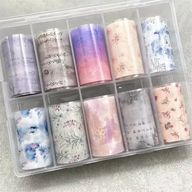10Rolls Flower  Nail Foils Transfer Paper  Nail Art Stickers  Manicure Set Decal  Nails Decoration