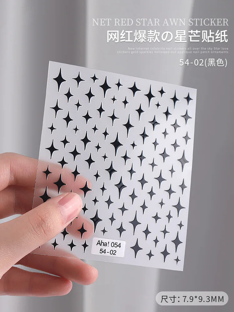 3D Gold Silver Star Nail Art Stickers Black White Crescent Moon Decals Self Adhesive Slider Polish Stickers Manicure Decoration