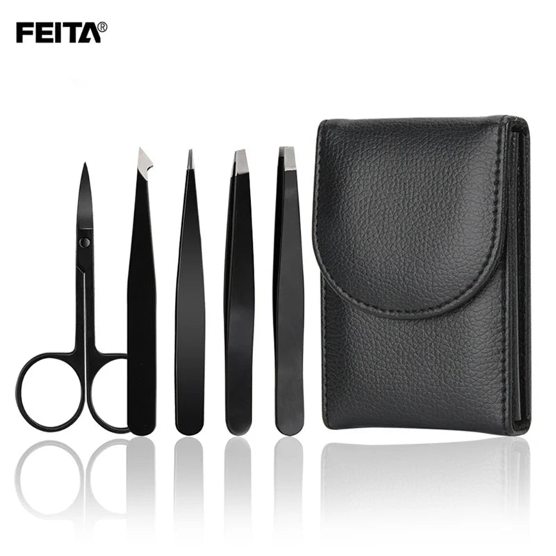 FEITA Professional Eyebrow Tweezers Beauty Fine Hairs Puller Stainless Steel Slanted Brow Clips Removal Makeup Tools for Woman