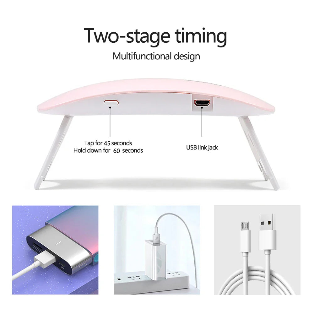 YIKOOLIN Mini Mouse Gel Nails 6W Polish Drying Lamp Portable 6 LED UV Manicure Lamp Home  USB Nail Phototherapy Machine