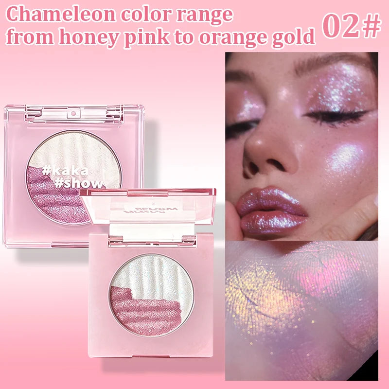 Kakashow Aurora Two-Tone Highlighter Powder, Long-Lasting, Enhances Complexion, Brightens Eye Makeup, Highlighter and Contouring All-In-One Palette, Christmas Gift